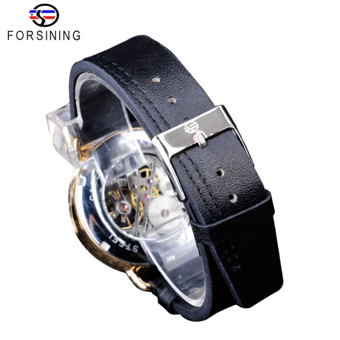 Armbanduhr f. Forsining GMT1134 Mechanisch Skelett Gold Schwarz Leder – Bild 5