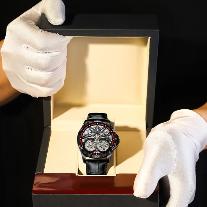 Herren Automatik Uhr Skeleton f. Business Lederarmband wasserdicht – Bild 2