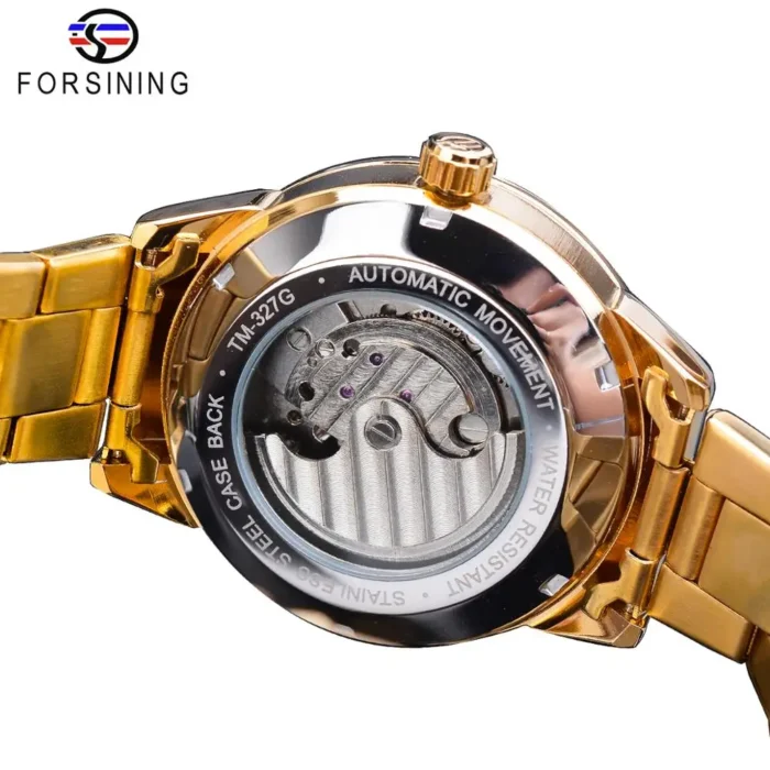 Automatik Herrenuhr Gold PVD Skeleton Mondphase Edelstahl 43mm wasserabweisend – Bild 4
