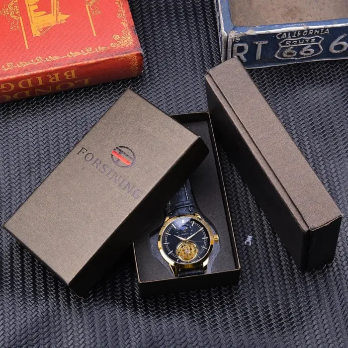 Skeleton Automatik Herrenuhr Mondphase Lederarmband 43mm Edelstahl Gehärtetes Glas – Bild 6