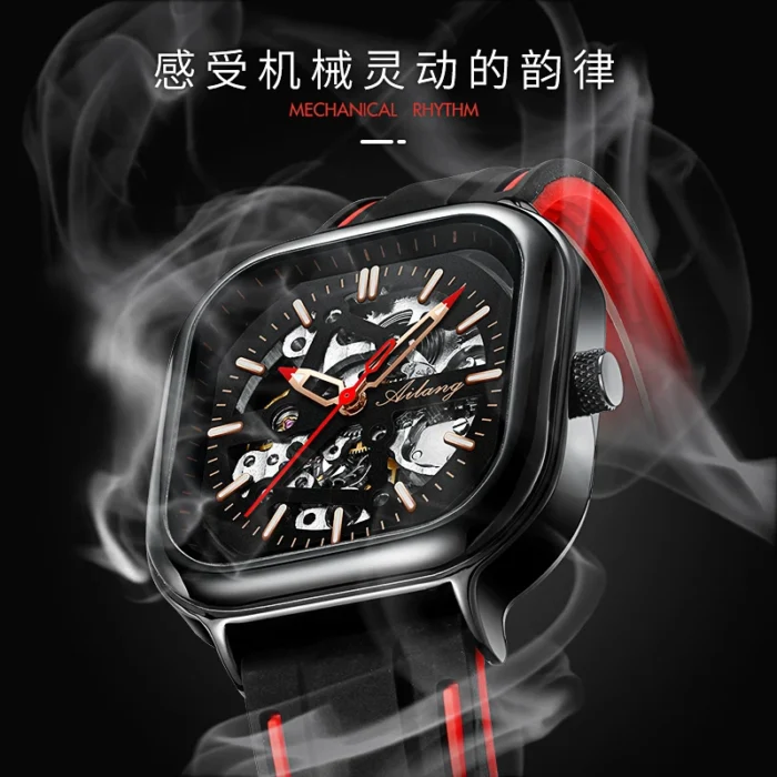 Herrenuhr f. AILANG Automatik Skeleton Quadrat Wasserdicht Schwarz – Bild 3