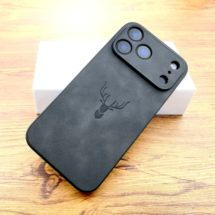 Premium Schutzhülle für iPhone 17 16 15 14 13 12 Pro Max Lederoptik Hirsch Motiv – Bild 3