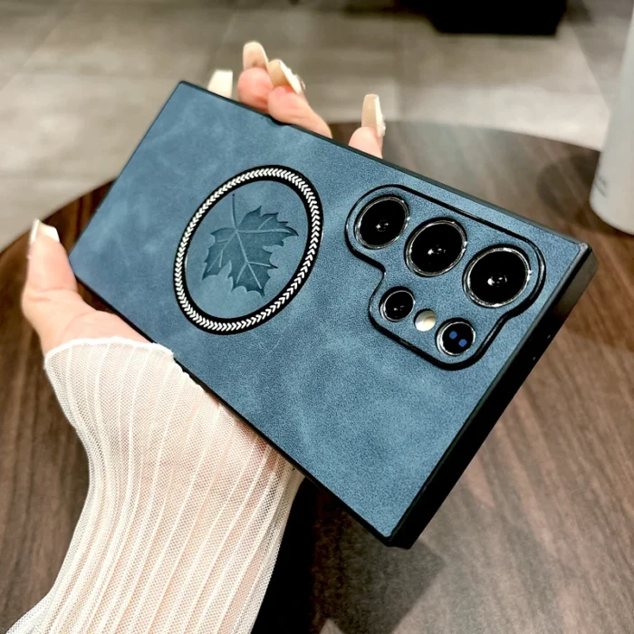 kf-S0a9df8e2c8054e7889ff4cbaa6290f23l-1.webp MagSafe Magnet Hülle Leder-Optik für Samsung Galaxy S21 S22 S23 S24 S25 – Bild 1