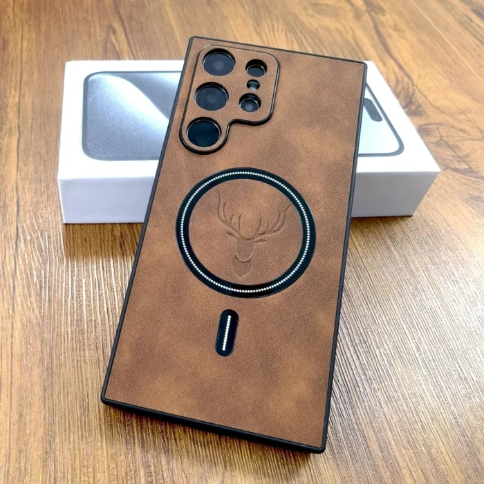 MagSafe Handyhülle für Samsung Galaxy S24 S23 Kunstleder Cover mit Hirsch Motiv – Bild 2