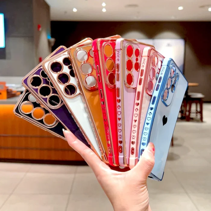 Stylische Handyhülle mit Herz Muster & Metall Rand für Samsung Galaxy S25 S24 S23 S22 – Bild 6