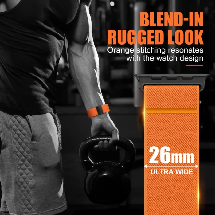 Apple Watch Sport Armband 26mm Atmungsaktiv Klett 140-220mm Orange Akzent – Bild 3