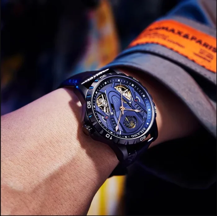 Herrenuhr f. AILANG AL8826 automatik skelettiert Leder schwarz 43mm – Bild 5