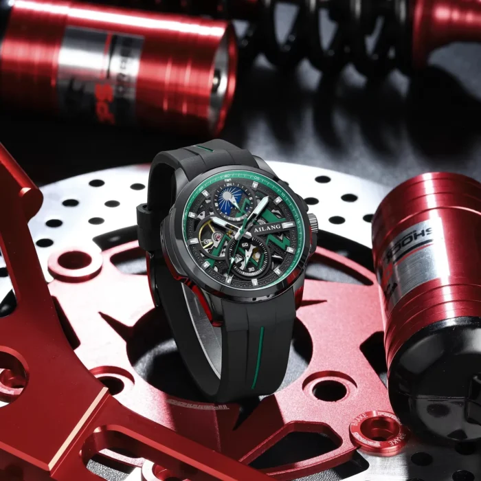 Herren Automatik Uhr Skelett f. AILANG Mondphase Luminova 42mm Schwarz – Bild 6