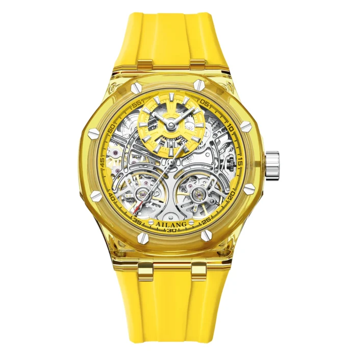 Herren Automatikuhr AILANG Skelett gelb Luminous 43mm wasserdicht – Bild 6