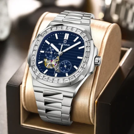 Herrenuhr Automatik Edelstahl 43 mm Dualanzeige Zirkonia Lünette Mineralglas