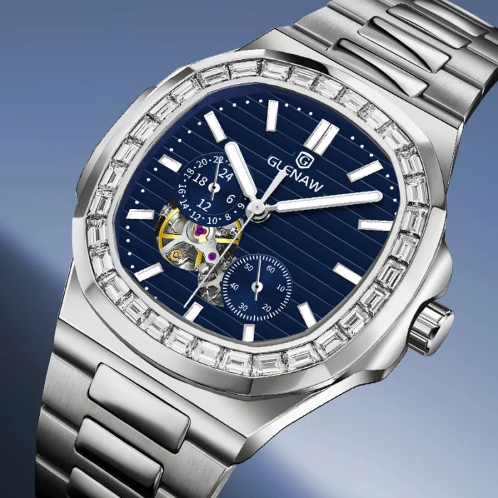 Herrenuhr Automatik Edelstahl 43 mm Dualanzeige Zirkonia Lünette Mineralglas – Bild 5