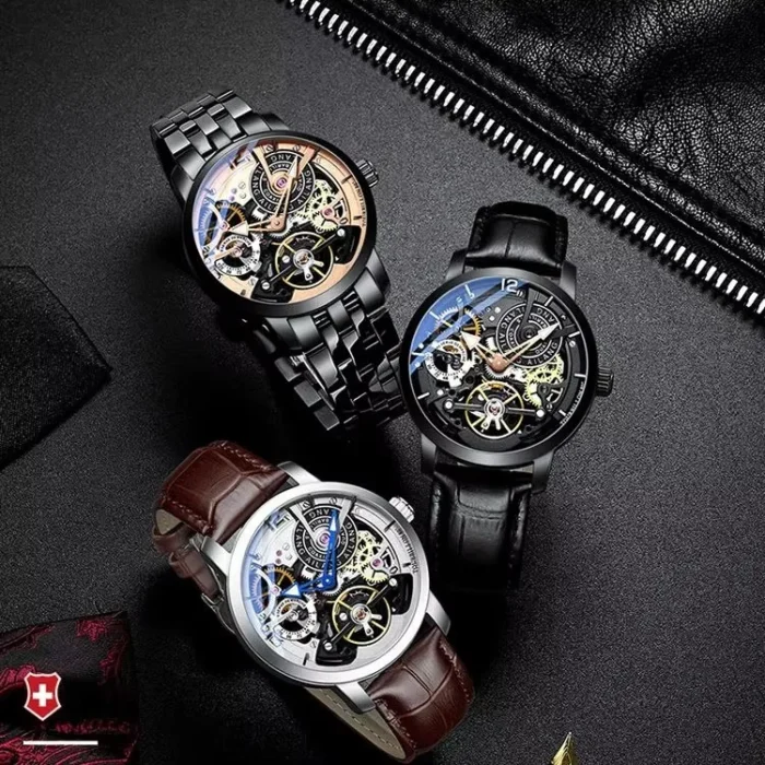 AILANG AL-6811 Herrenuhr Automatik Skelett 40mm Wasserabweisend 3 Bar Lederarmband – Bild 5