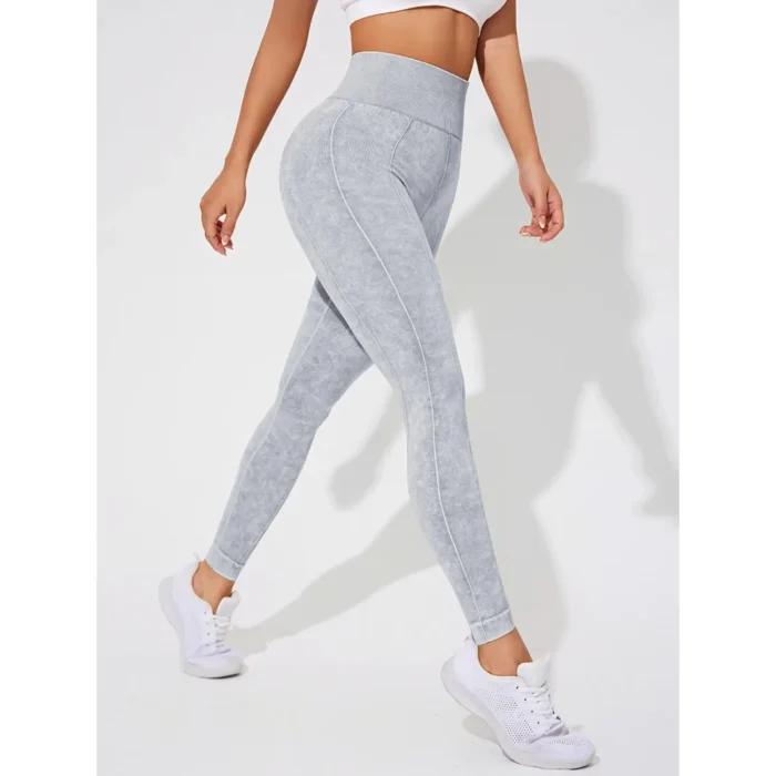 High Waist Leggings Damen Used Look Rippenmuster Yoga Fitness Sport Alltag – Bild 4
