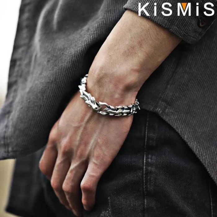 Herren Drachen Armband Edelstahl Panzerkette Biker Gothic Manschette Geschenk – Bild 4