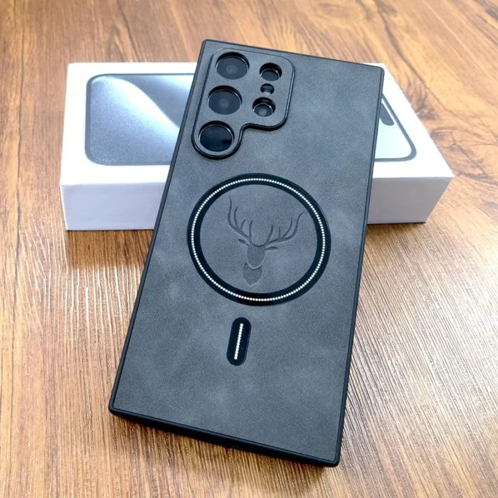 MagSafe Handyhülle für Samsung Galaxy S24 S23 Kunstleder Cover mit Hirsch Motiv – Bild 3