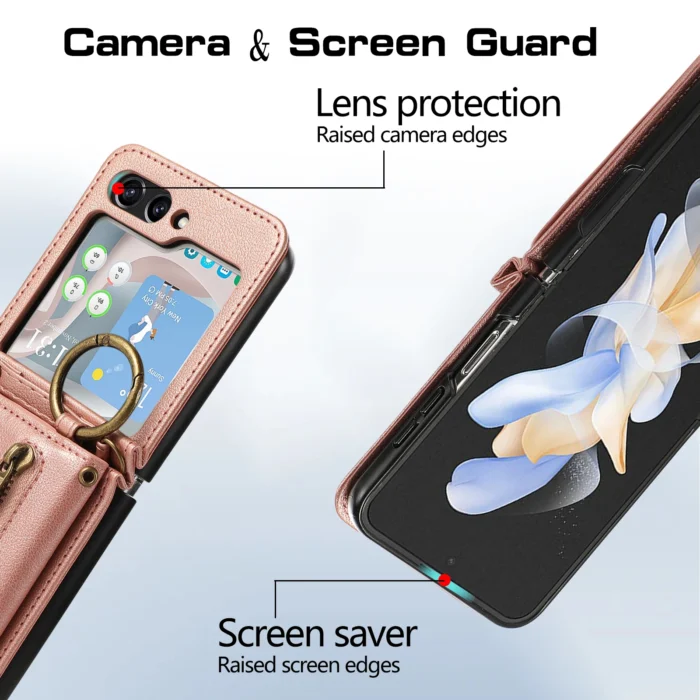 Wallet Case für Samsung Galaxy Z Flip 3 4 5 6 mit Kartenfach, Münztasche und abnehmbarem Schulterriemen – Bild 2