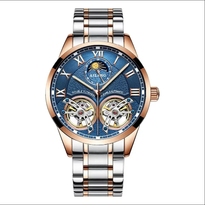 AILANG Automatikuhr Herren Doppel Flywheel Sichtbar Mechanik Leder – Bild 1