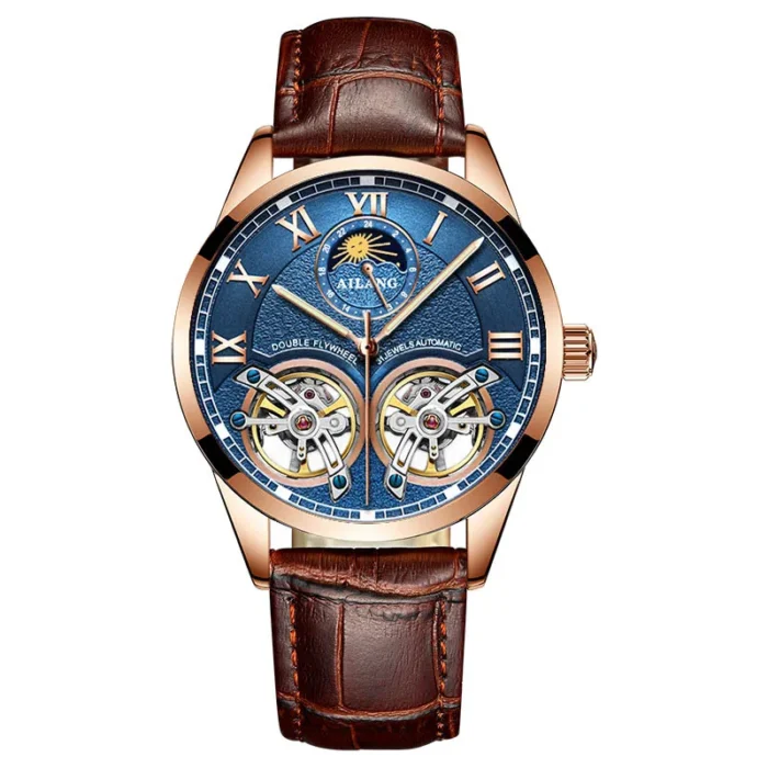 AILANG Automatik Uhr f. Herren Moonphase Leder Doppelt Tourbillon – Bild 6