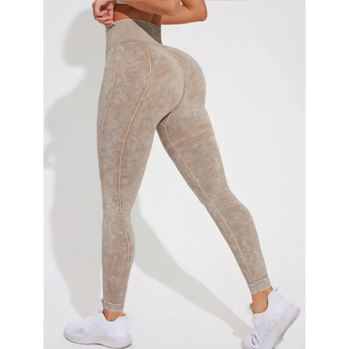 High Waist Leggings Damen Used Look Rippenmuster Yoga Fitness Sport Alltag – Bild 1