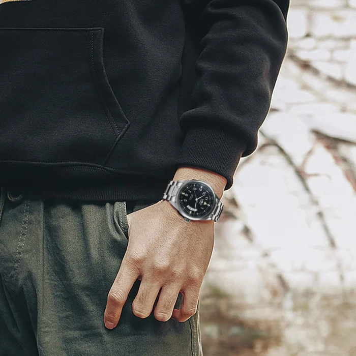 T-WINNER MARK XV Herren Automatikuhr 40mm Skeleton Kalender Lederarmband Edelstahl – Bild 3