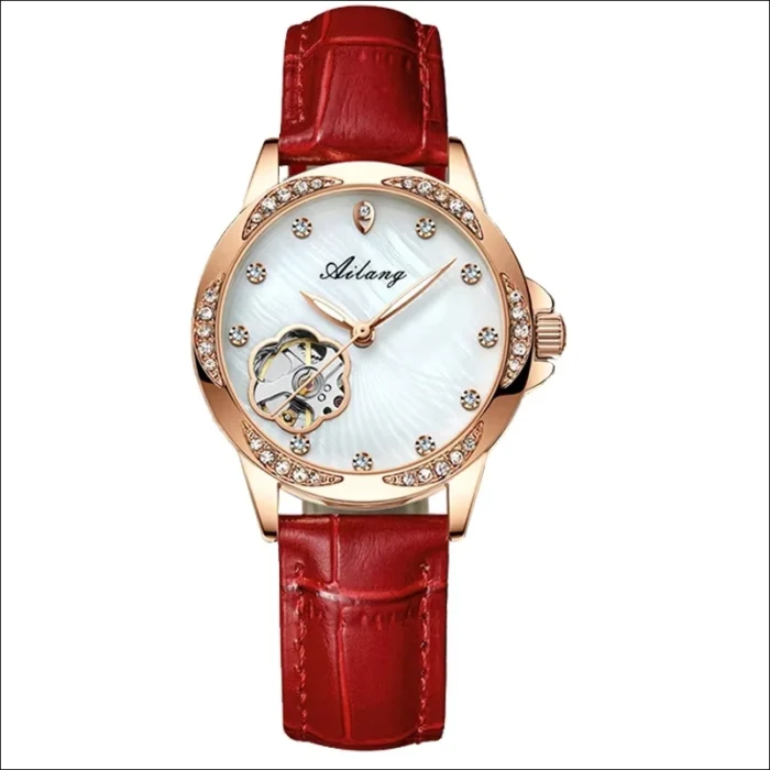 Damen Automatik Uhr Ailang Skeleton Sternenblau Lederarmband 34mm – Bild 3