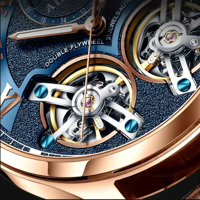 AILANG Automatikuhr Herren Doppel Flywheel Sichtbar Mechanik Leder – Bild 4