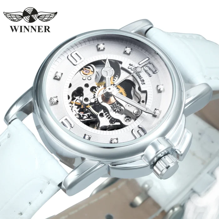 Elegante Damen Automatikuhr Weiß Skelett Zifferblatt 32mm Edelstahl Geschenk Limited Edition – Bild 1