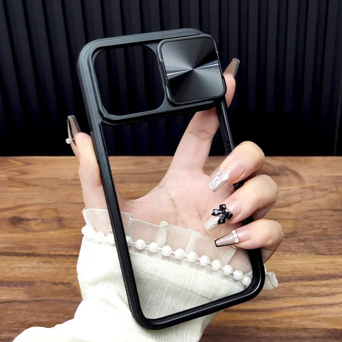 Schiebe Kamera Cover Hülle für iPhone 16 15 14 13 12 Pro Max transparent TPU Schutz – Bild 5