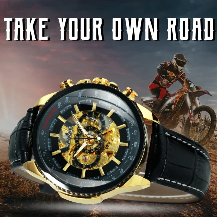 Herren Automatik Chronograph Skelettuhr Tachymeter Lederarmband Leuchtzeiger – Bild 2