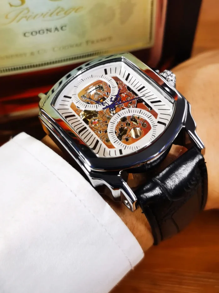 Herrenuhr Automatik Skelettuhr Lederarmband Wasserdicht 3ATM Business Casual – Bild 3