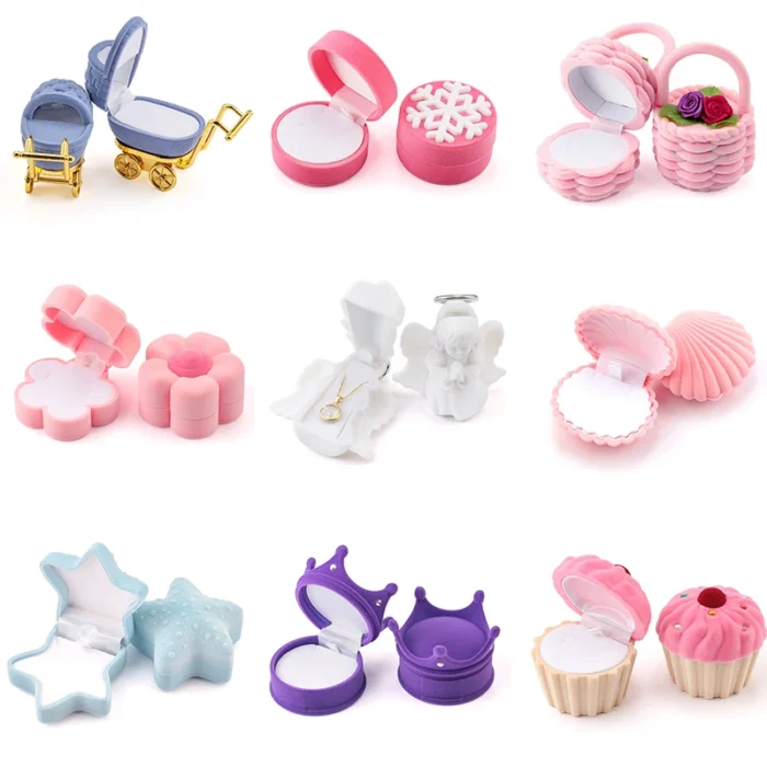 Samt Schmuckbox 16 Designs Ringbox Geschenk für Verlobung Hochzeit Ohrringe – Bild 1