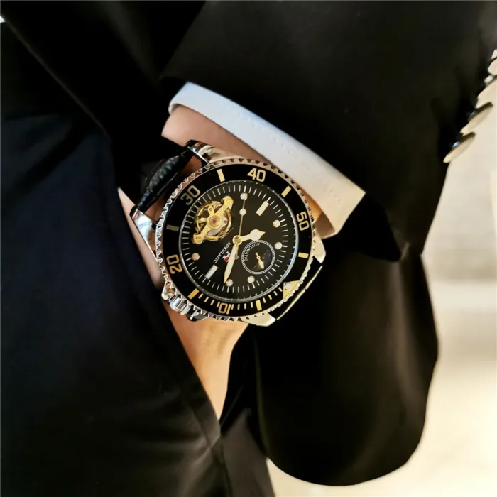 AOKULASIC Automatikuhr Herren 40mm Edelstahl Mondphase Sichtwerk Lederband – Bild 4