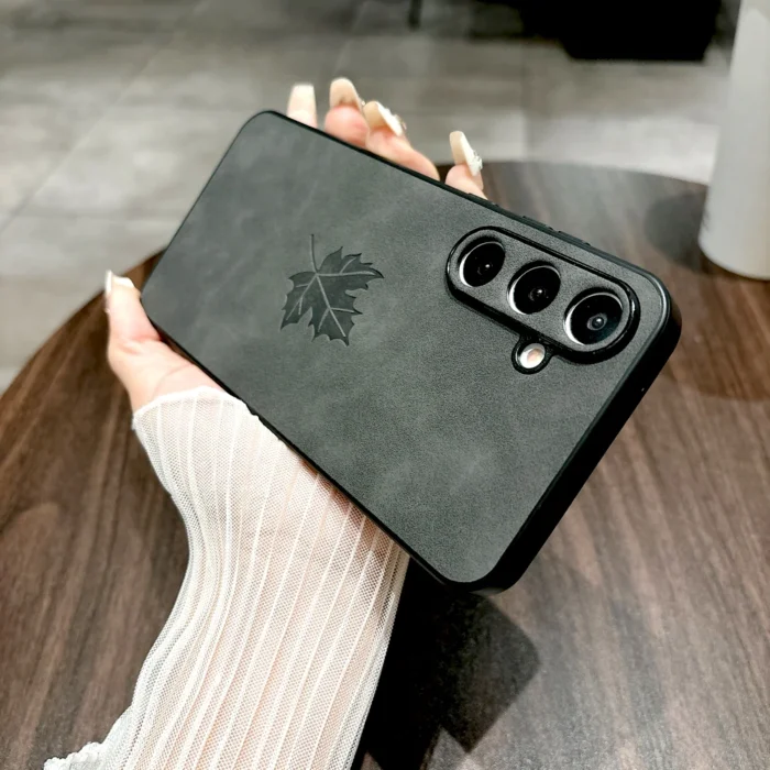 Schutzhülle Case für Samsung Galaxy S25 A55 A35 Lederoptik geprägt Blatt Design – Bild 2