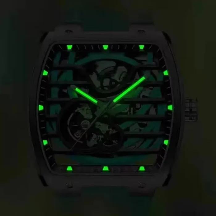 AILANG Automatikuhr Herren Tonneau Skelett 43mm 3ATM Spritzwasserschutz Silikon – Bild 6
