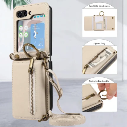 Wallet Case für Samsung Galaxy Z Flip 3 4 5 6 mit Kartenfach, Münztasche und abnehmbarem Schulterriemen