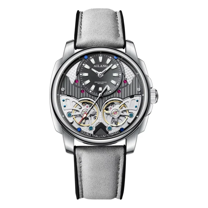 AILANG AL-8832 Automatic Skeleton Watch Double Flywheel Stainless Steel Leather Band – Bild 6