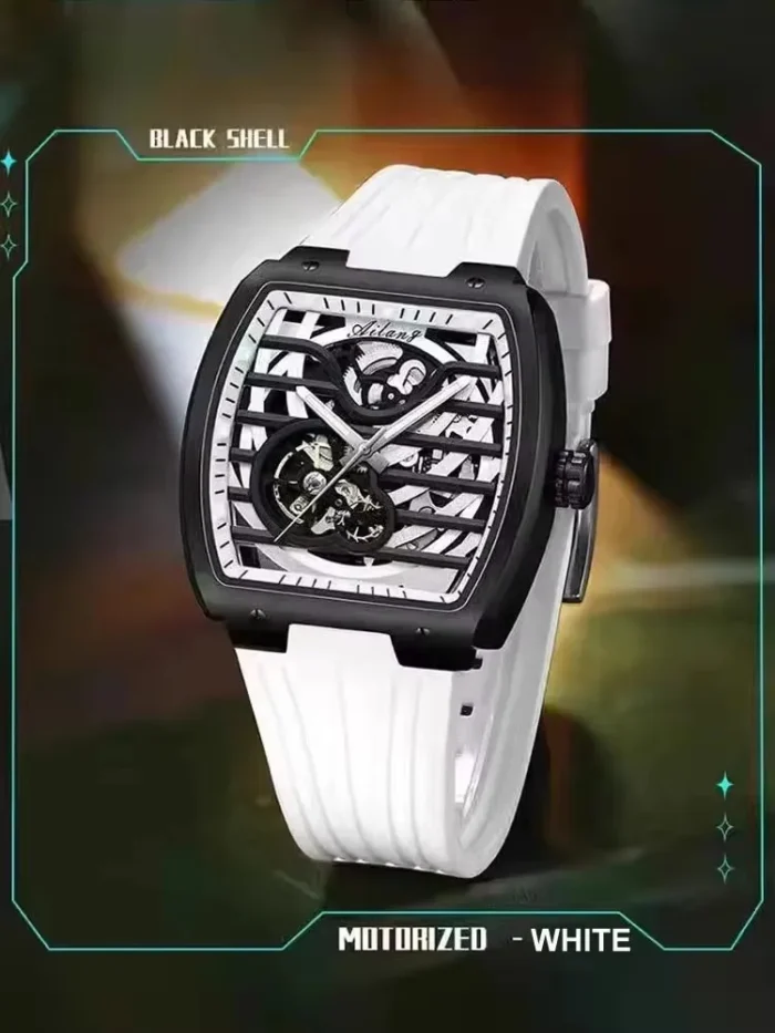 AILANG Automatikuhr Herren Tonneau Skelett 43mm 3ATM Spritzwasserschutz Silikon – Bild 3