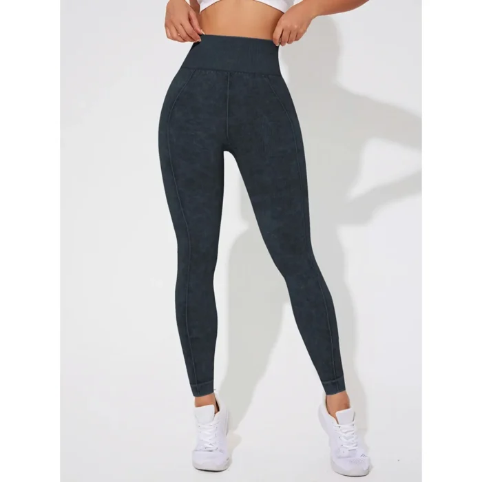 High Waist Leggings Damen Used Look Rippenmuster Yoga Fitness Sport Alltag – Bild 6