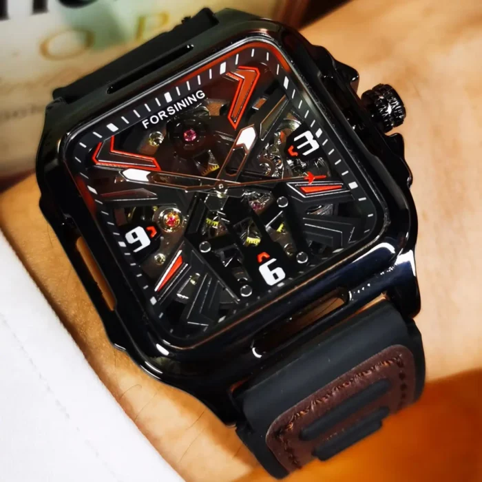 kf-S89b0e23b9fad4481840716bc5ca2ac22g.webp Forsining Herrenuhr Automatik Skelett 38mm FS141 Open Heart Leder-Gummi Armband – Bild 1