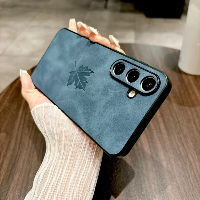 Schutzhülle Case für Samsung Galaxy S25 A55 A35 Lederoptik geprägt Blatt Design – Bild 1