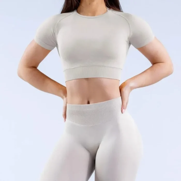 Frauen Sport Set 2-teilig Yoga Top Leggings High Waist Slim Fit Atmungsaktiv Gym Workout – Bild 4