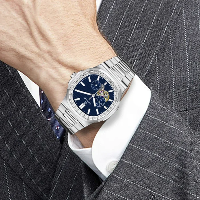 Herrenuhr Automatik Edelstahl 43 mm Dualanzeige Zirkonia Lünette Mineralglas – Bild 3