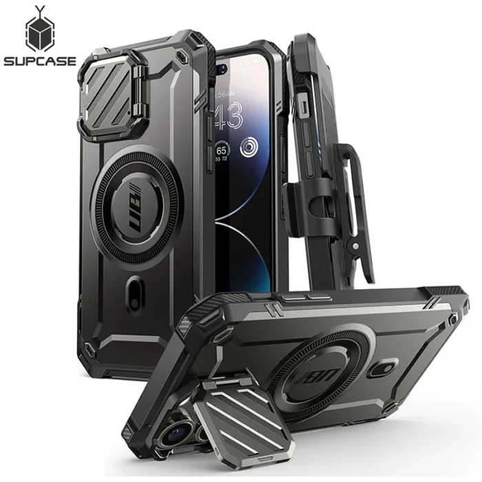kf-S9998b5f87cef477da7fd0d406ed3ddffT.webp iPhone 14 Pro Max Hülle robust mit Kamera Deckel, MagSafe, Kickstand, Gürtelclip – Bild 1