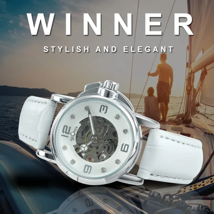 Elegante Damen Automatikuhr Weiß Skelett Zifferblatt 32mm Edelstahl Geschenk Limited Edition – Bild 4