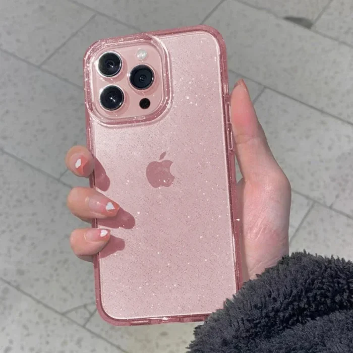 iPhone 16 Pro Max Hülle Rosa Glitzer transparent weich Bling für 13 14 15 Pro – Bild 7
