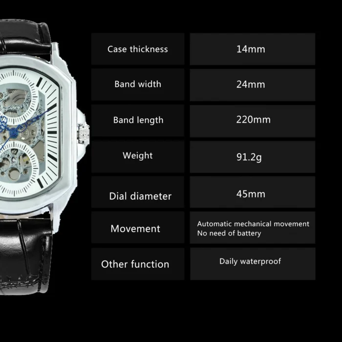 Herrenuhr Automatik Skelettuhr Lederarmband Wasserdicht 3ATM Business Casual – Bild 6