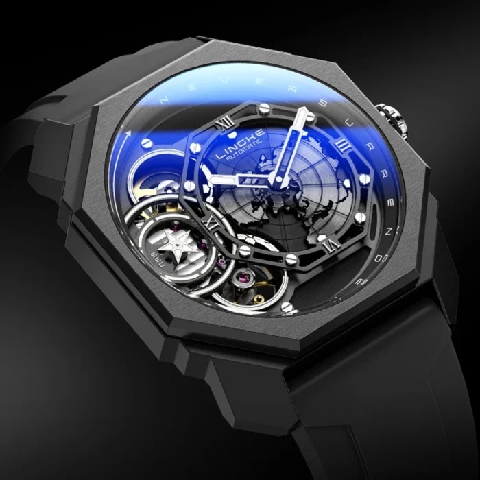 kf-Sa2d3c952bbcb43dba3c9ac85f5bdf742D.webp Luxus Automatikuhr Herren 42,5 mm Skelettuhr Weltkarte wasserabweisend Edelstahl – Bild 1