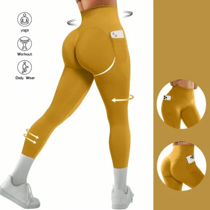 High Waist Yoga Leggings Damen Fitness Sport mit Seitentaschen Figurbetont