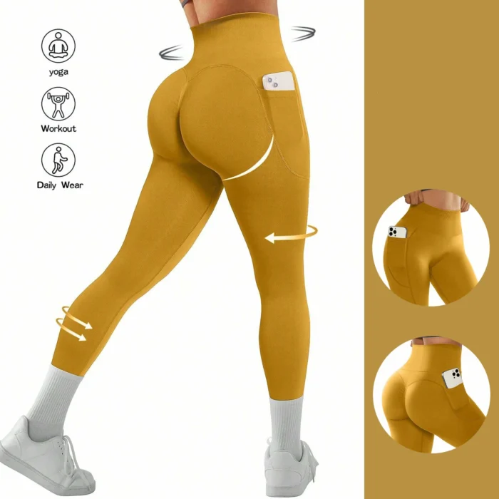 High Waist Yoga Leggings Damen Fitness Sport mit Seitentaschen Figurbetont – Bild 1