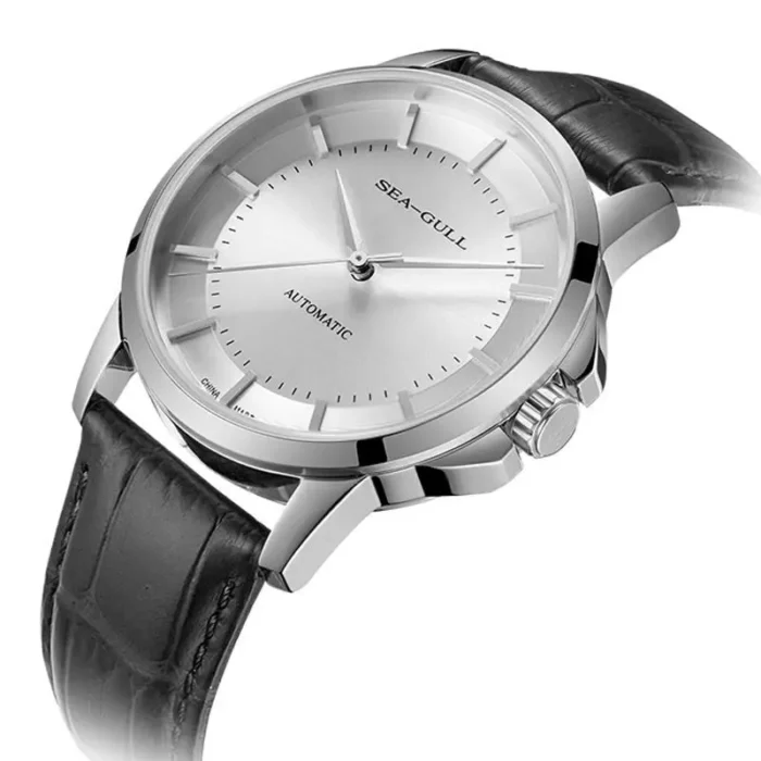 Herren Automatik Uhr f. Business Seagull Saphirglas Lederband 41mm – Bild 2